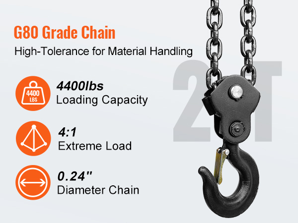 цепь марки g80 грузоподъемностью 4400 фунтов, экстремальной нагрузкой 4: 1 и диаметром 0,24 дюйма для ручной цепной лебедки VEVOR.