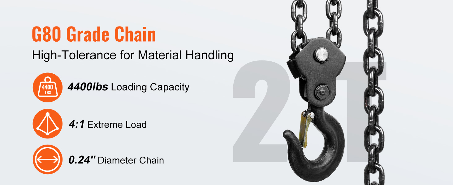 цепь марки g80 грузоподъемностью 4400 фунтов, экстремальной нагрузкой 4: 1 и диаметром 0,24 дюйма для ручной цепной лебедки VEVOR.