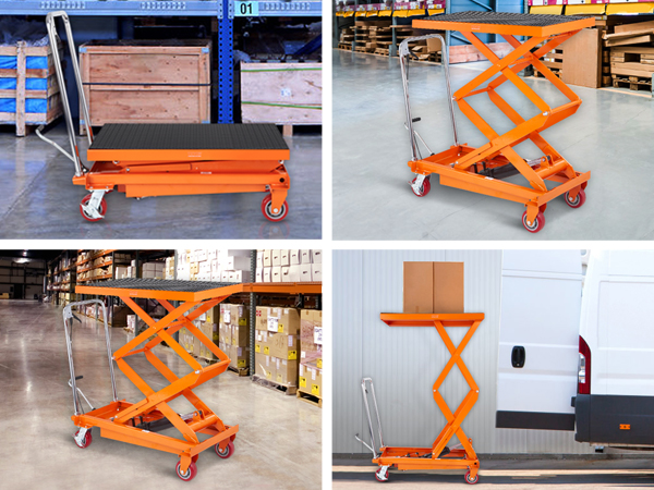 VEVOR hydraulic lift table cart in supermarkets, factories, workshops, and warehouses.