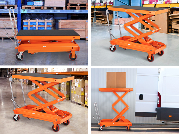 VEVOR hydraulic lift table cart in use: supermarkets, factories, workshops, warehouses. wide applications.