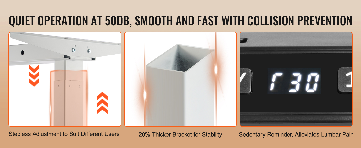 VEVOR standing desk frame offers stepless adjustment, thicker brackets, and a sedentary reminder.