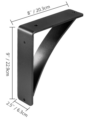 black l-shaped VEVOR heavy duty shelf bracket with dimensions 8"x9"x2.5".