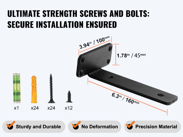 ultimate strength screws and bolts for VEVOR shelf brackets ensuring sturdy, no deformation installation.