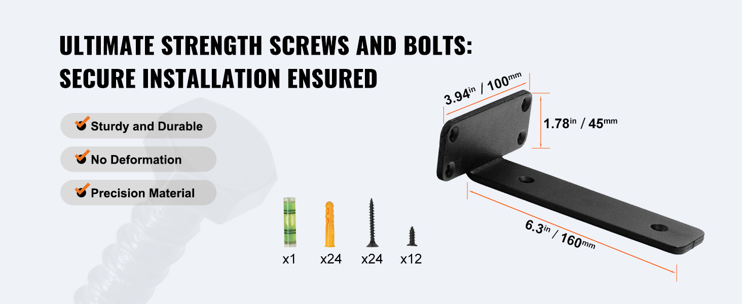 ultimate strength screws and bolts for VEVOR shelf brackets ensuring sturdy, no deformation installation.