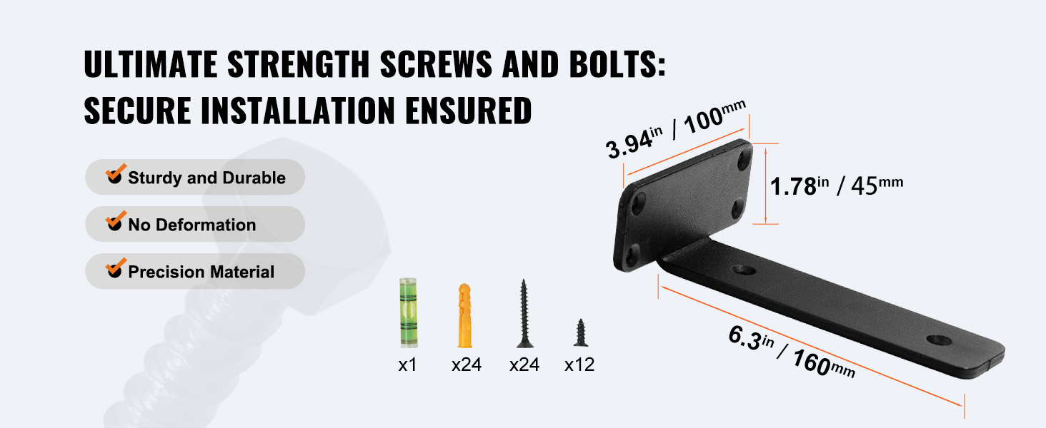 VEVOR shelf bracket: sturdy, no deformation, precision material, with ultimate strength screws and bolts.