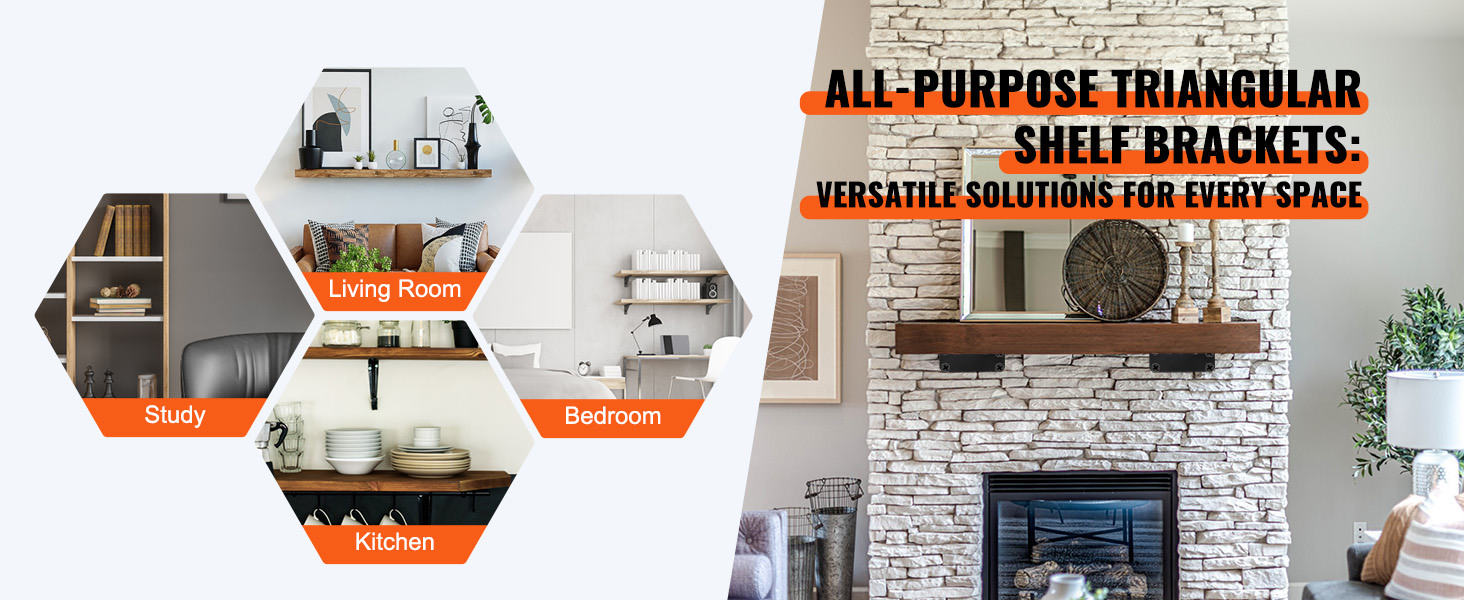 VEVOR shelf bracket for study, living room, bedroom, and kitchen. versatile solutions for every space.