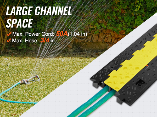 VEVOR kabeļu aizsargrampa ar lielu kanālu vietu 50A strāvas vadiem un 3/4 collu šļūtenēm dārzā.