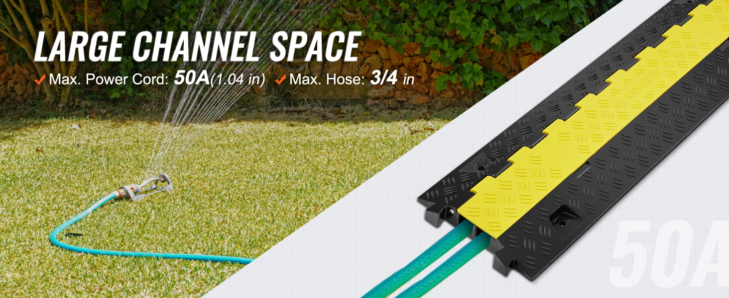 VEVOR kabeļu aizsargrampa ar lielu kanālu vietu 50A strāvas vadiem un 3/4 collu šļūtenēm dārzā.