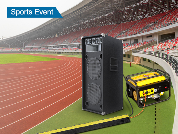 VEVOR kabeļu aizsargrampa stadiona vidē sporta pasākumam ar skaļruni un ģeneratoru.