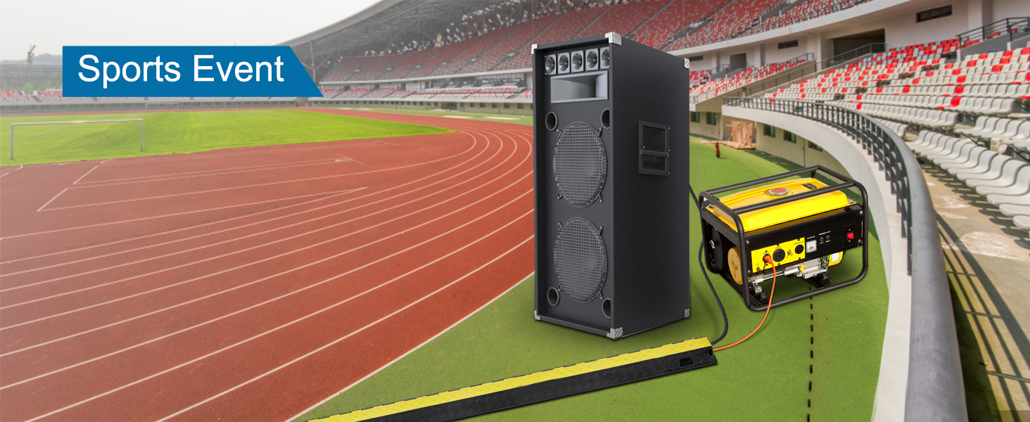 VEVOR kabeļu aizsargrampa stadiona vidē sporta pasākumam ar skaļruni un ģeneratoru.
