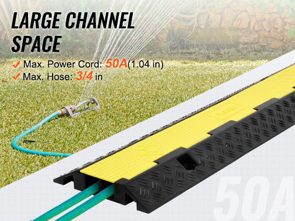 VEVOR kabeļu aizsargrampa zālienam ar šļūteni un smidzinātāju, ar lielu kanālu vietu. Maksimālā strāvas vada strāva 50A.