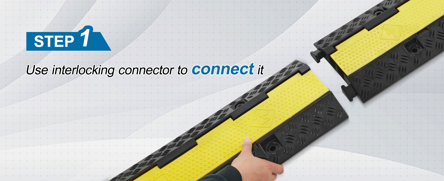 1. darbība: izmantojiet bloķēšanas savienotāju, lai droši pievienotu VEVOR kabeļu aizsarga rampu.