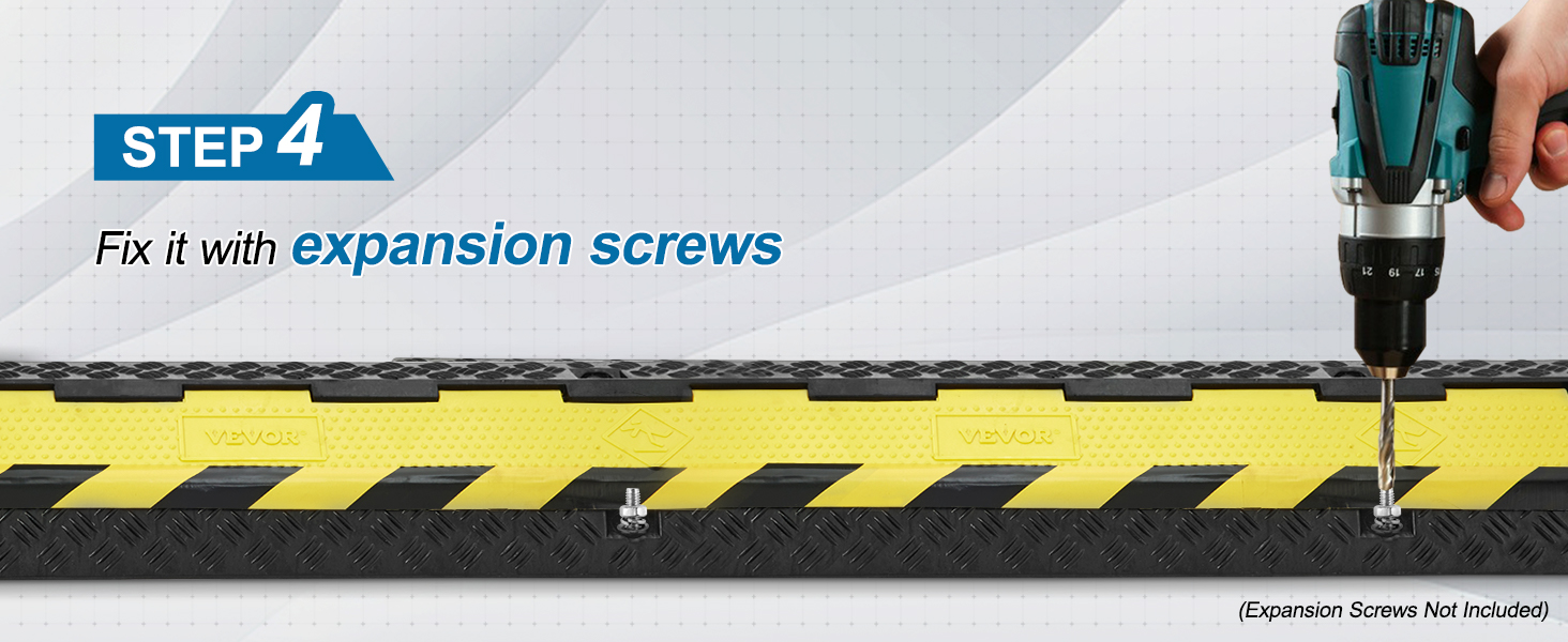 4. solis: uzstādiet VEVOR kabeļu aizsarga rampu, izmantojot izplešanās skrūves, izmantojot elektrisko urbi.