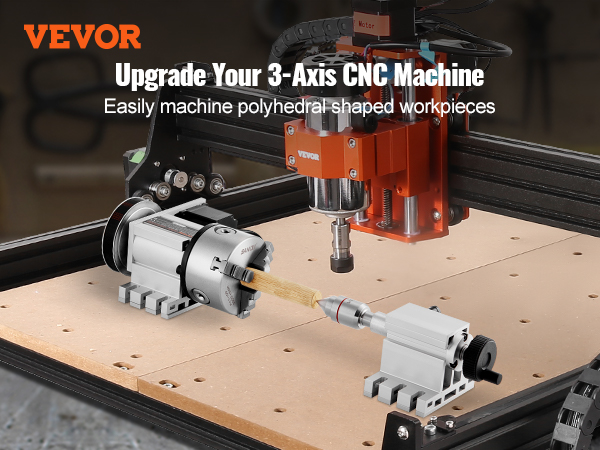 VEVOR dividing head on cnc machine for machining polyhedral shaped workpieces.