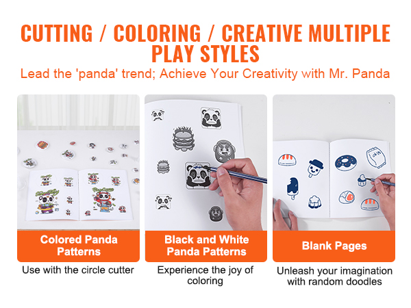 cutting, coloring, and creative panda patterns with VEVOR button maker for fun activities.