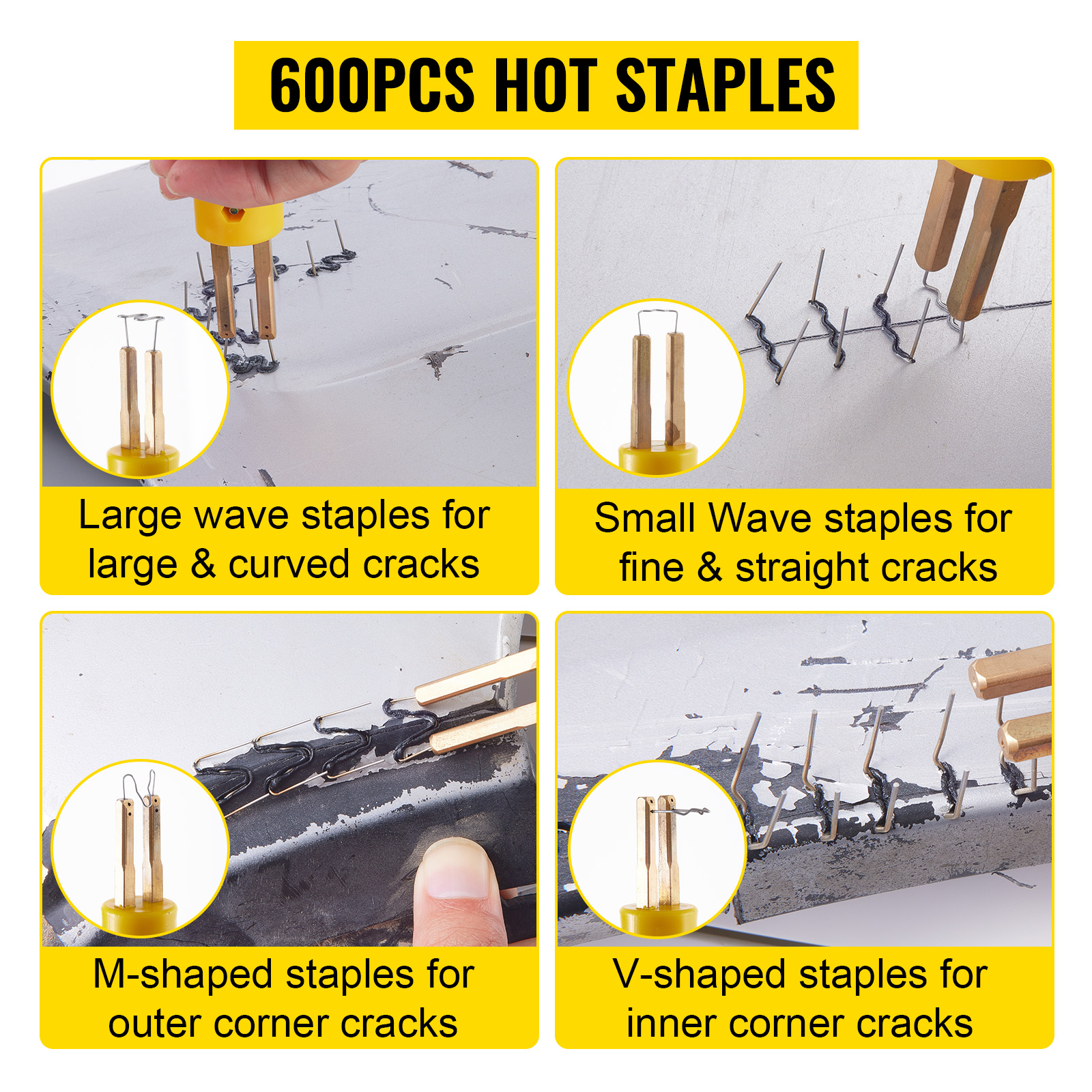 VEVOR plastic repair kit with 600 hot staples for various crack repairs.