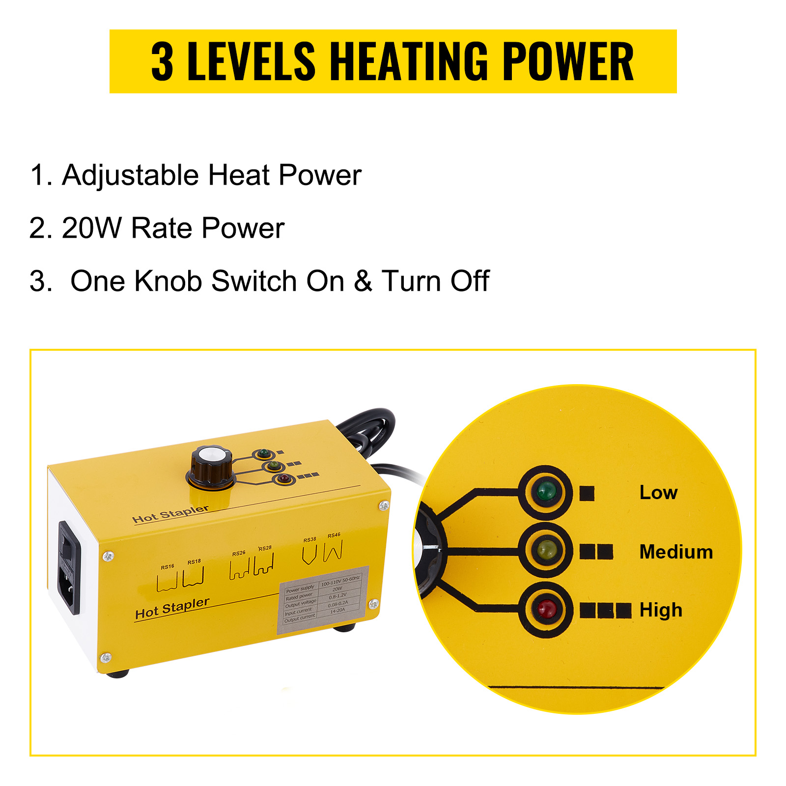 VEVOR plastic repair kit with adjustable heat power and one knob operation.
