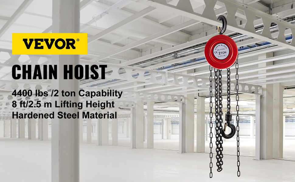 VEVOR hand chain hoist, 4400 lbs, 8 ft lifting height, hardened steel material.