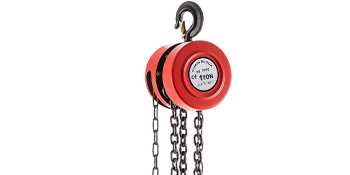red VEVOR hand chain hoist with black hook and metal chains, rated for 1 ton.