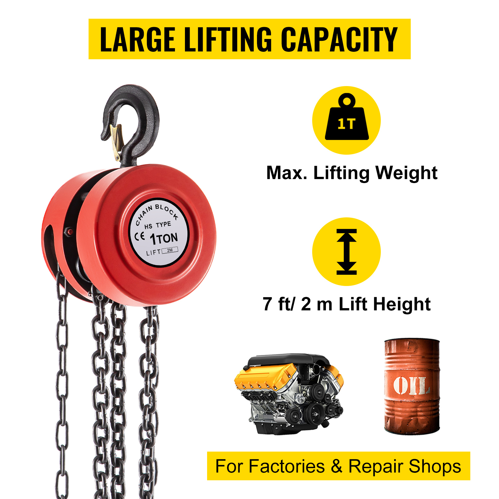 VEVOR hand chain hoist with 1-ton capacity, ideal for factories and repair shops.