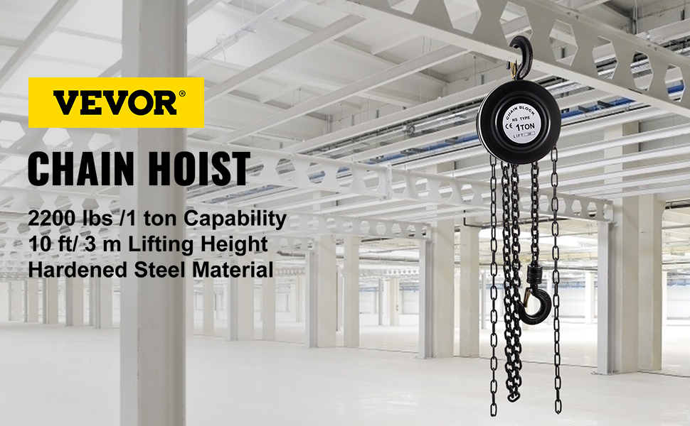 VEVOR hand chain hoist with 2200 lbs capacity in an industrial setting.