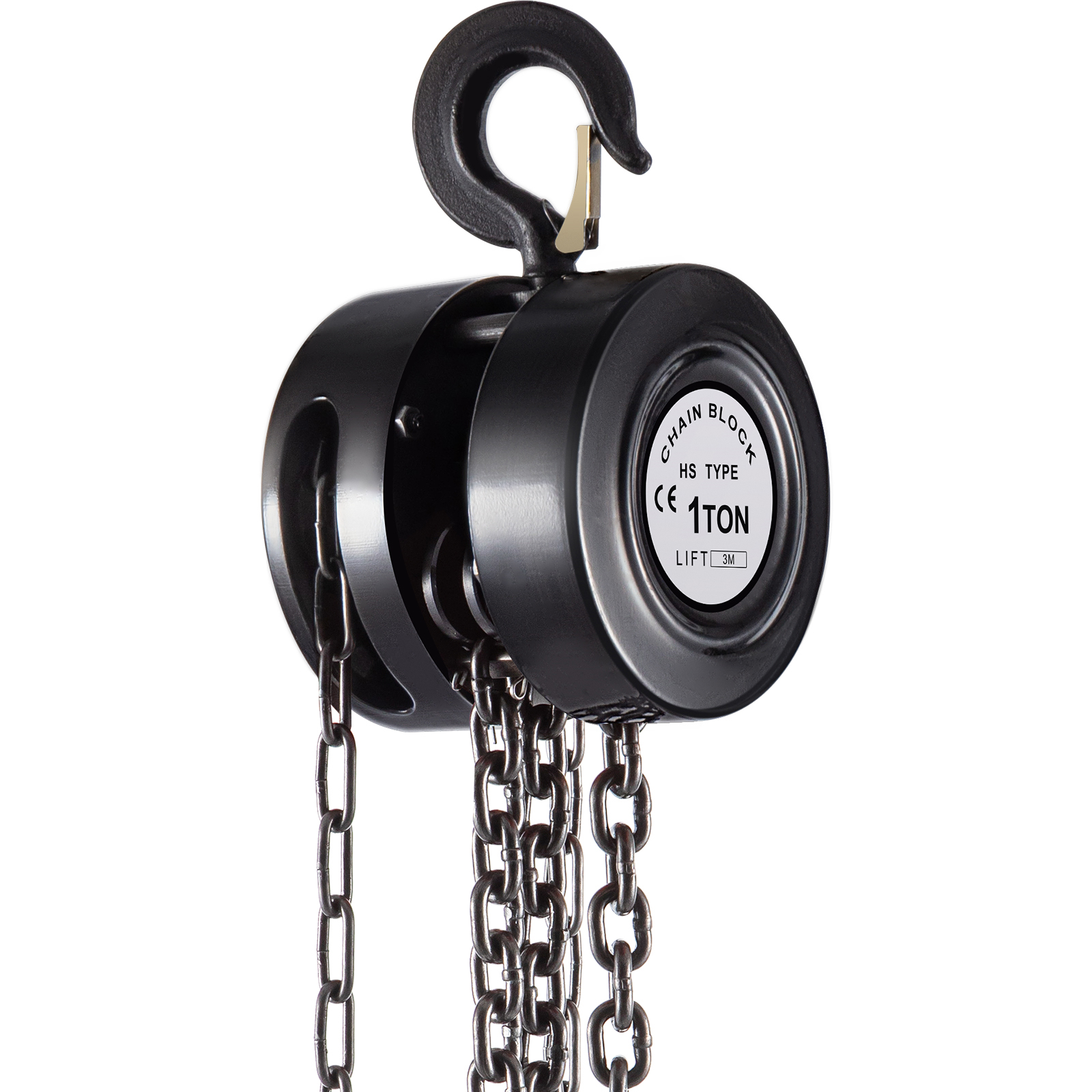 VEVOR hand chain hoist, 1-ton capacity with durable black hook and metal chains.