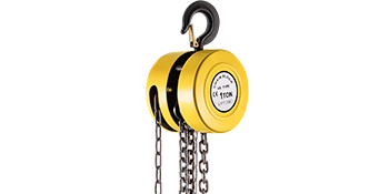 yellow VEVOR hand chain hoist with black hook and heavy-duty chains.