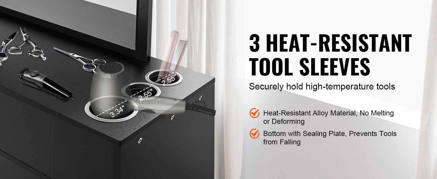 VEVOR salon organizer with three heat-resistant tool sleeves securely holding salon tools.