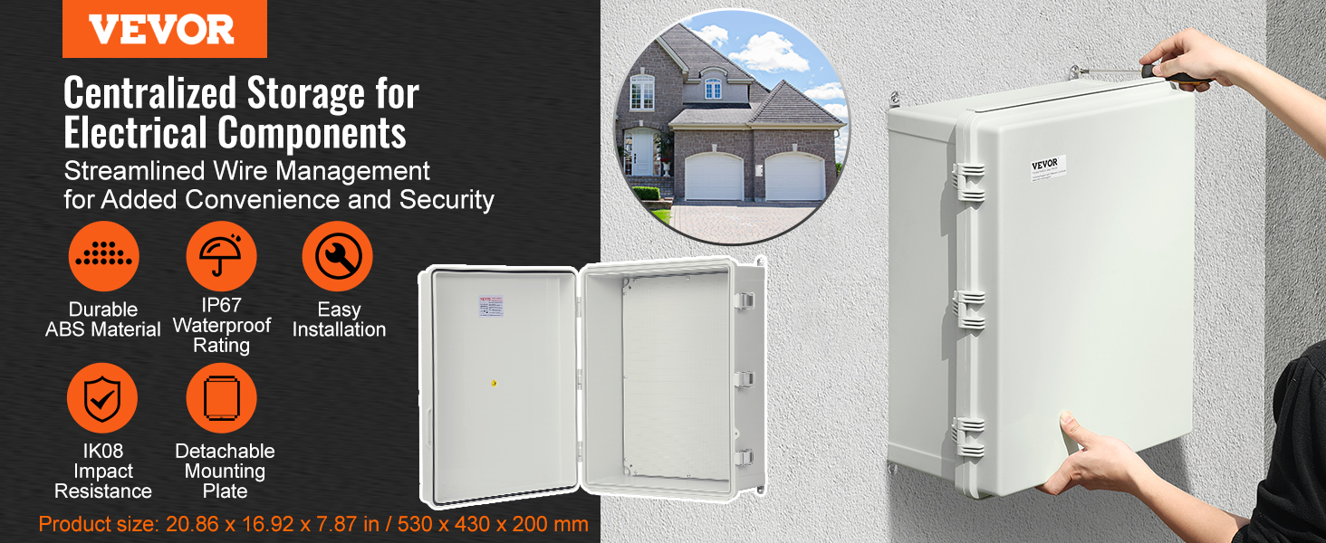 VEVOR electrical junction box for centralized storage of electrical components with ip67 waterproof rating.