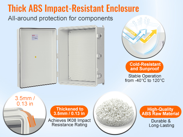VEVOR electrical junction box with thick abs impact-resistant enclosure ensuring all-around protection.