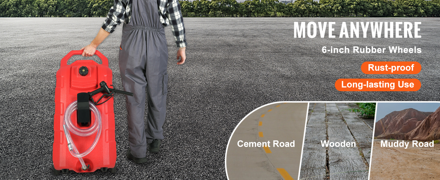 VEVOR red wheeled container on diverse terrains, showcasing its versatility and durability.