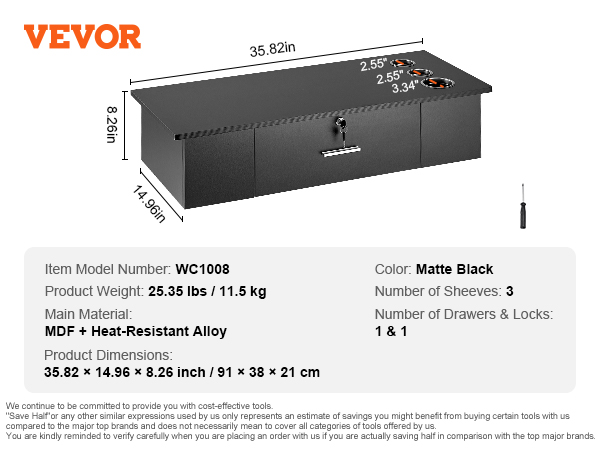 VEVOR salon workstation, model wc1008, matte black, mdf and heat-resistant alloy, 35.82x14.96x8.26 in.