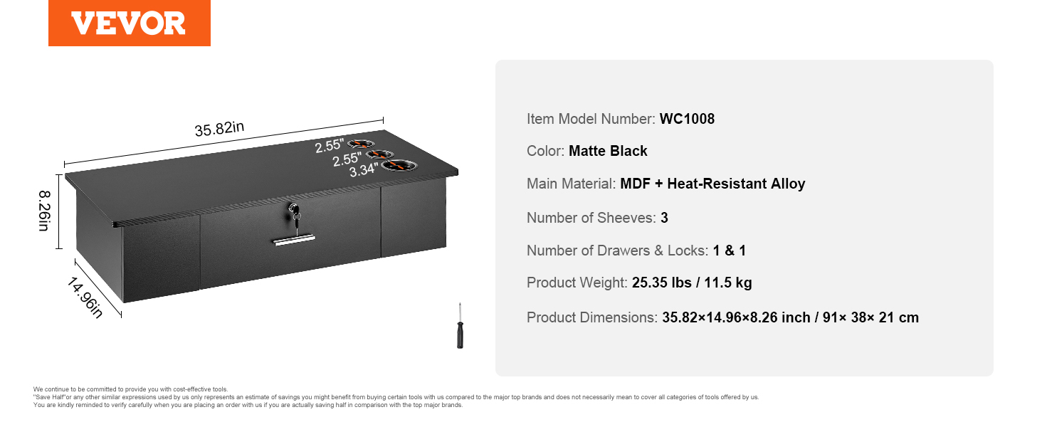 VEVOR salon workstation, model wc1008, matte black, mdf and heat-resistant alloy, 35.82x14.96x8.26 in.