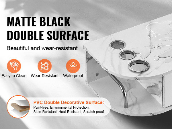 matte black VEVOR salon station with pvc double surface, waterproof, easy to clean, and wear-resistant.