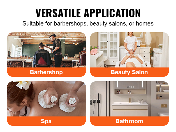 versatile application of VEVOR salon station in barbershops, beauty salons, spas, and bathrooms.