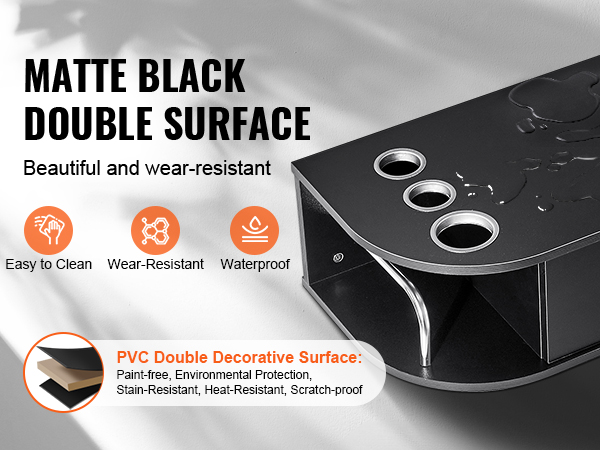 matte black VEVOR salon workstation with pvc double surface, waterproof, easy to clean, wear-resistant.