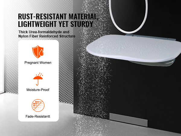 rust-resistant VEVOR folding shower seat, lightweight yet sturdy, ideal for pregnant women, moisture-proof.
