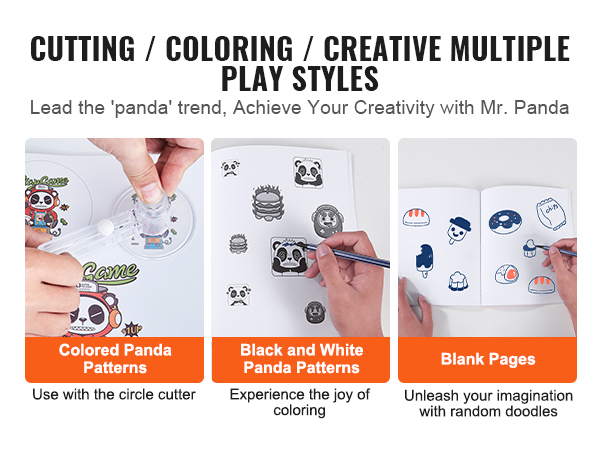 cutting and coloring panda patterns with blank pages for creative play styles using VEVOR button maker.