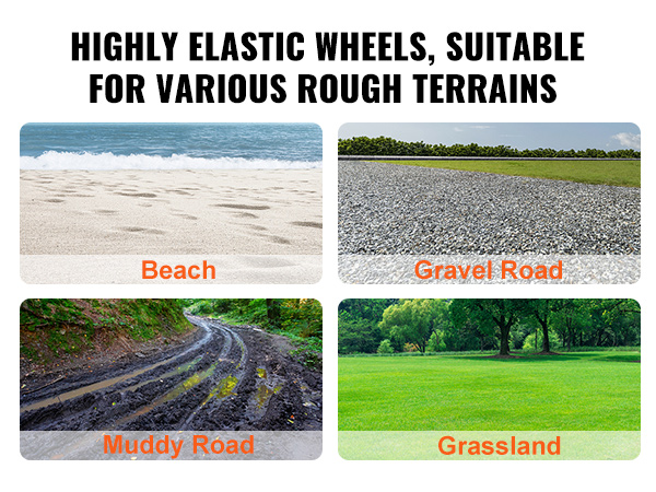 VEVOR beach fishing cart with highly elastic wheels for beach, gravel road, muddy road, and grassland.