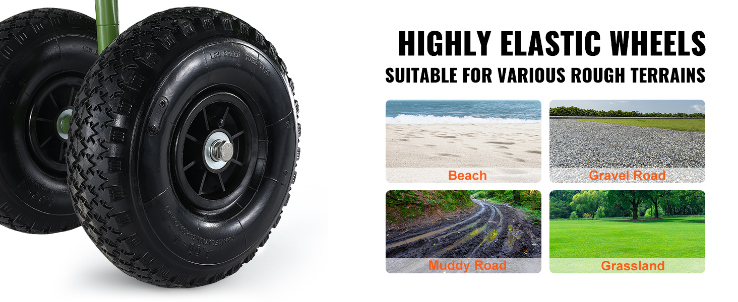 VEVOR beach fishing cart with highly elastic wheels for beach, gravel road, muddy road, and grassland.
