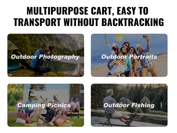 VEVOR beach fishing cart showcased for outdoor photography, portraits, camping, and fishing activities.