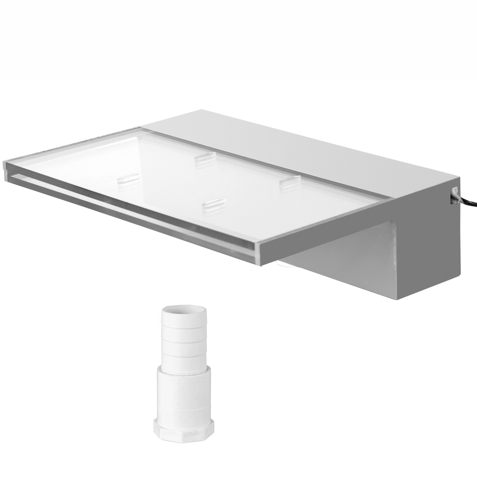 VEVOR pool fountain spillway with a sleek aluminum design and connector fitting.