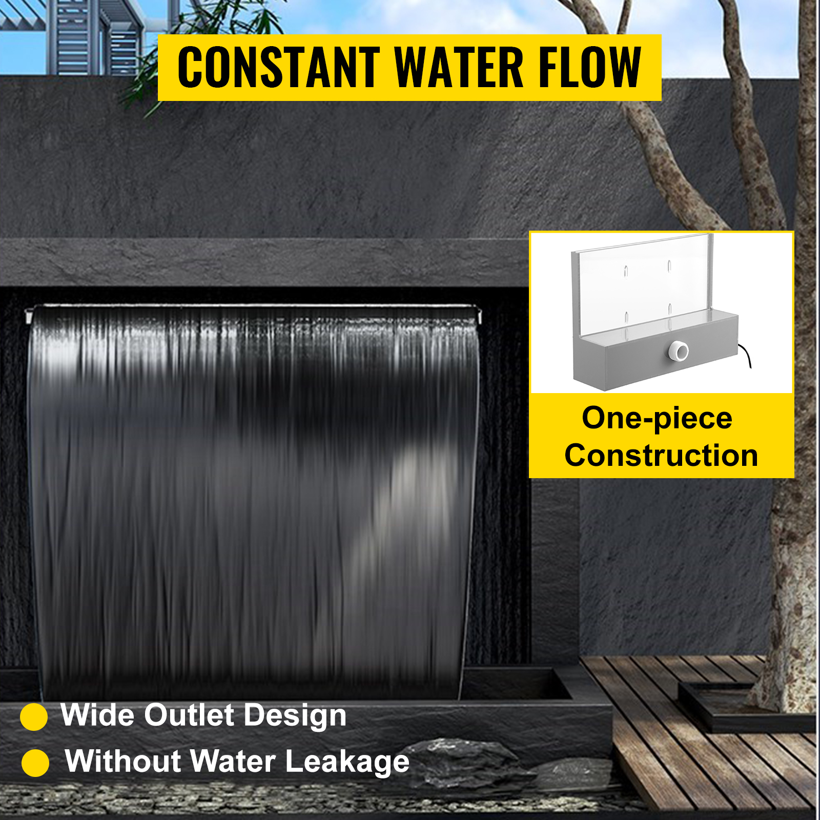 VEVOR pool fountain spillway with constant water flow and wide outlet design.