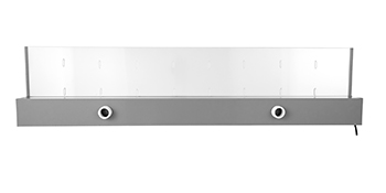 gray, rectangular VEVOR fountain spillway with dual water outlets and a clear top panel.