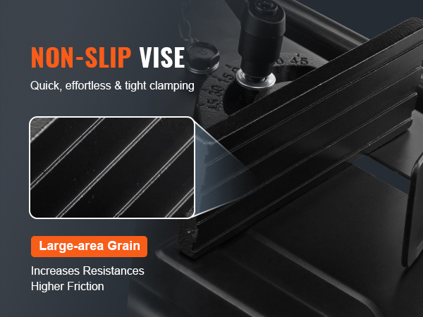 non-slip vise of VEVOR abrasive chop saw with large-area grain for increased resistance and friction.