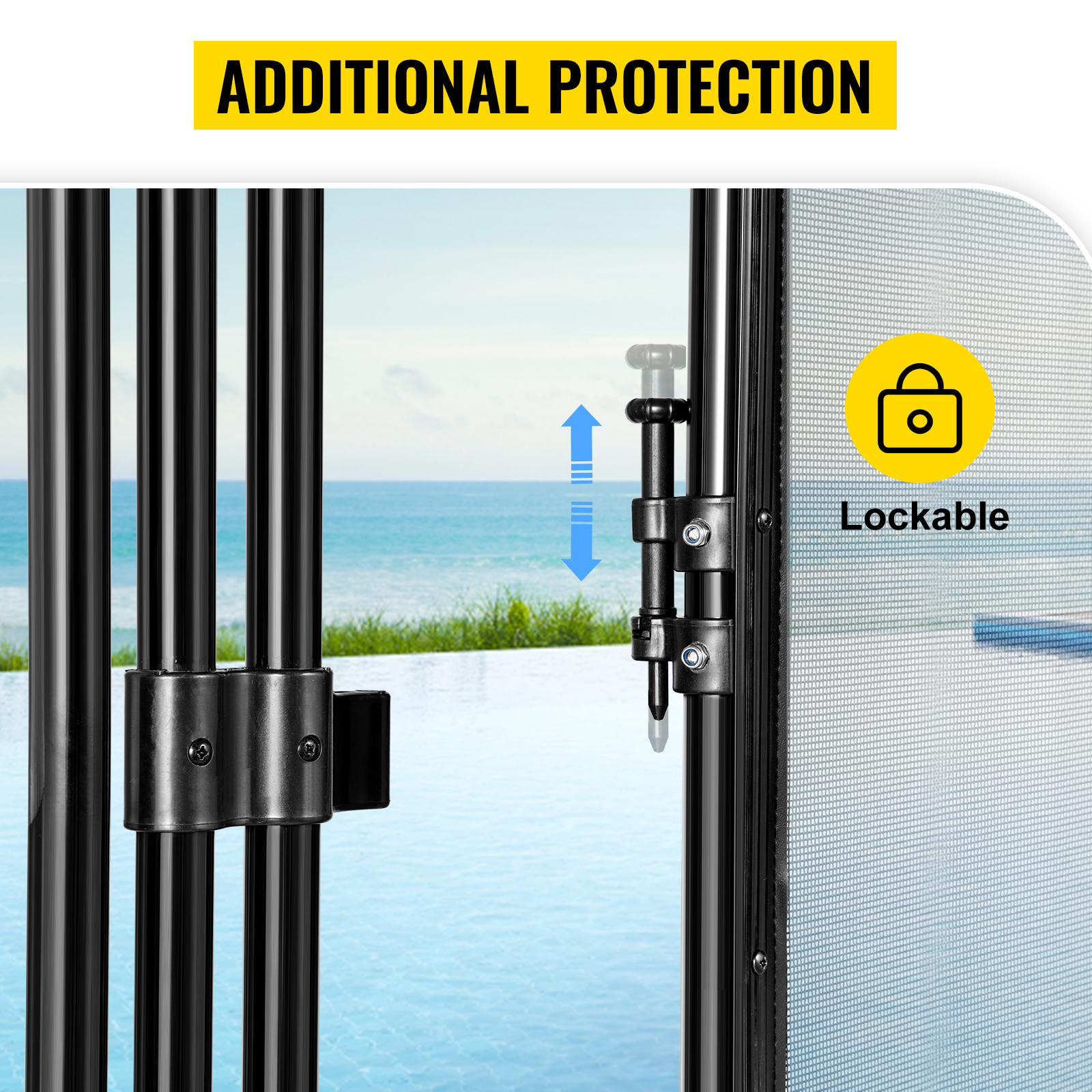 VEVOR pool fence gate with lockable latch for additional protection by the pool.
