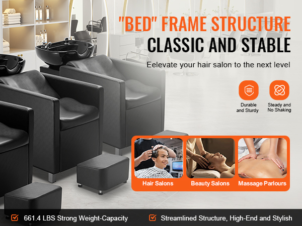 VEVOR shampoo backwash chair: durable, steady, and stylish seating for hair salons, beauty salons, and massage parlors.