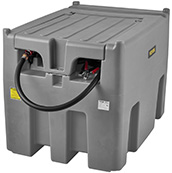 VEVOR portable diesel tank, gray with black hose and connectors, suitable for fuel storage and transport.