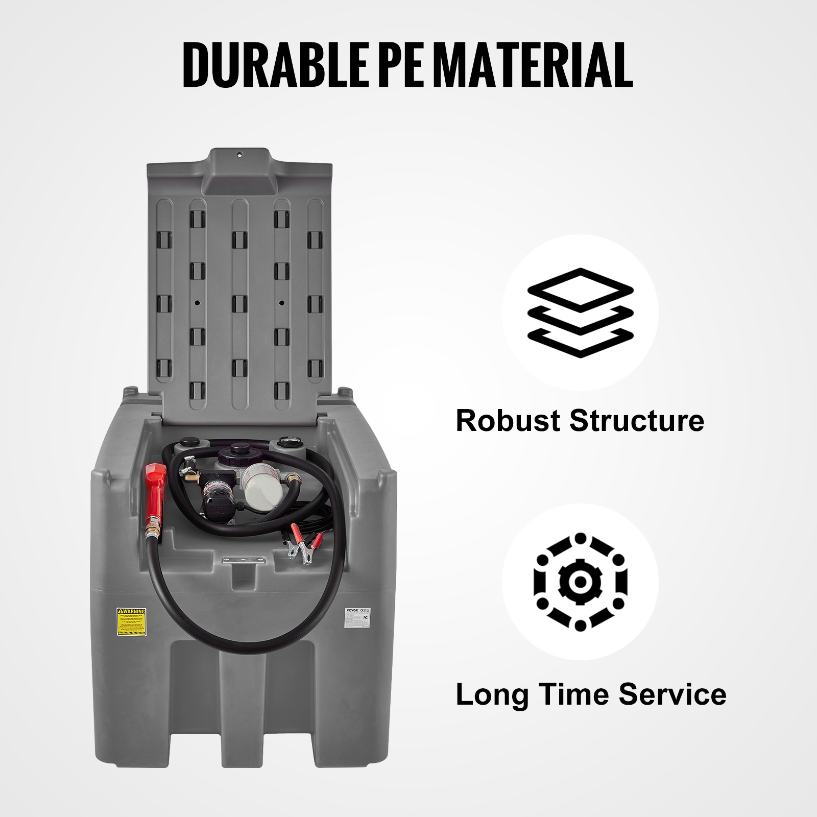 VEVOR portable diesel tank with durable pe material, robust structure, and long-time service features.
