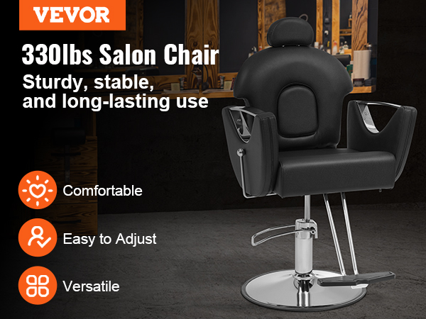VEVOR salon chair in modern salon, highlighting comfort, easy adjustability, and versatility.